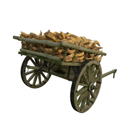 Ripe bananas in a wooden cart
