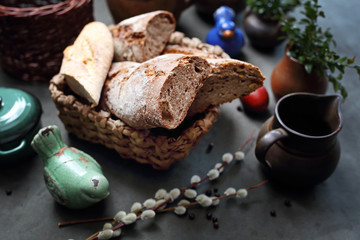 Wheat and rye bread. Traditional baked goods, homemade bakery.