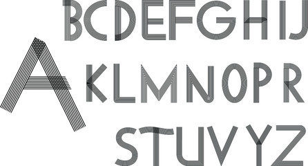 Capital letters of the Latin alphabet. Black and white patterns. Vector set of vintage decorative ornamental letters design elements for logo, emblem, initials, business sign, branding.