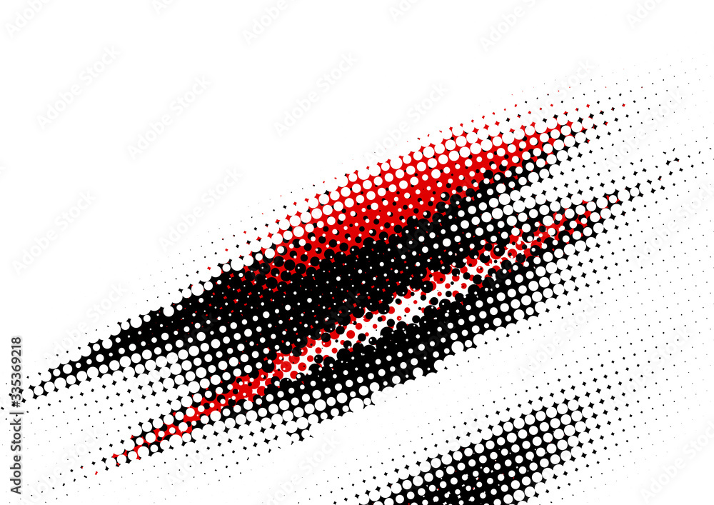 Poster red and black dotted background with halftone effect on white