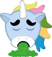 Vector illustration of a cartoon unicorn vomiting