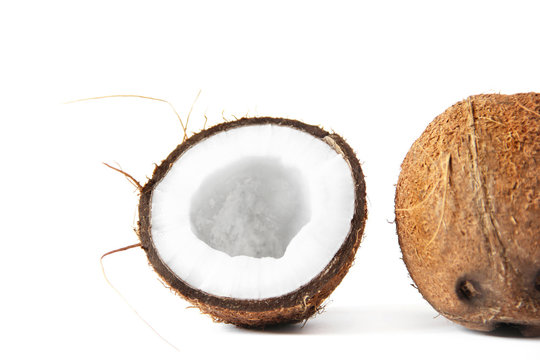 Coconut on a white background. Cocos nucifera