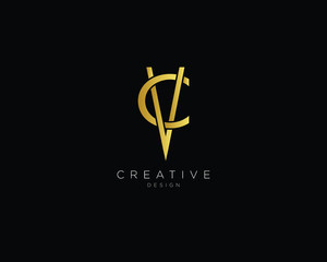 Letter CV VC Logo Design, Creative Minimal CV VC Monogram In Gold Color