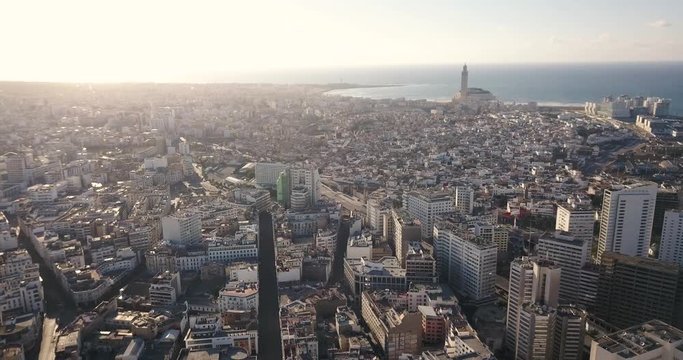 Beautiful drone shot of the city of casablanca during the containment due to the coronavirus