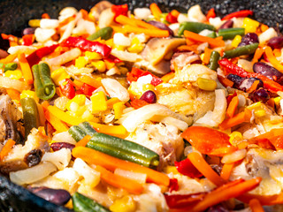 Culinary dish fried fish with vegetable stew. Food photo. Fish. Vegetables. Place for text....