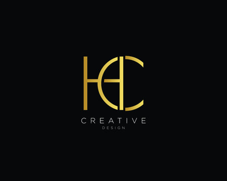 Letter HC Logo Design, Creative Minimal HC Monogram In Gold Color