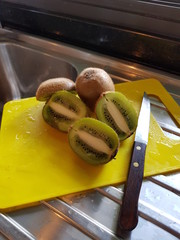 Closeup of fresh kiwi fruits.
Prevention of Coronavirus Covid-19 concept.
