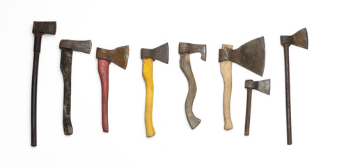 set of old axes isolated on white background