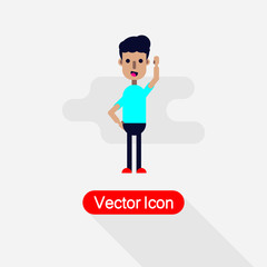 Character With A Raised Hand, Young Man Raised His Hand With A Welcoming