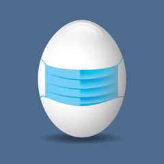 Happy Easter. White egg in the medical face mask