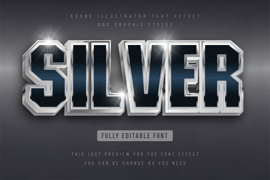 Silver 3d Text Effect, Editable Text