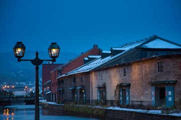 Otaru canal at dusk in winter Hokkaido Japan 