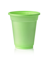Front view of green disposable biodegradable plastic cup