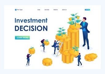 Isometric Investment solutions for income growth, small shoots grow into large. Landing page concepts and web design