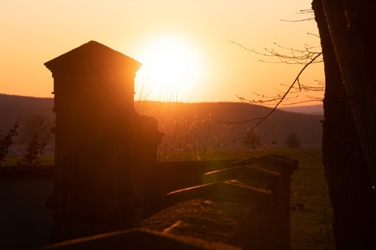 cemetary wall during golden hour