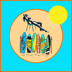 Summer beach print. Hello Summer, holiday concept. Pop art. Summer holiday. Vector illustration