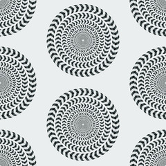 Rotating Circles in black and white, Optical Illusion, Vector Seamless Pattern.
