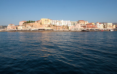Fototapeta premium View of the old venitian harbor of Chania in Crete island, Greece
