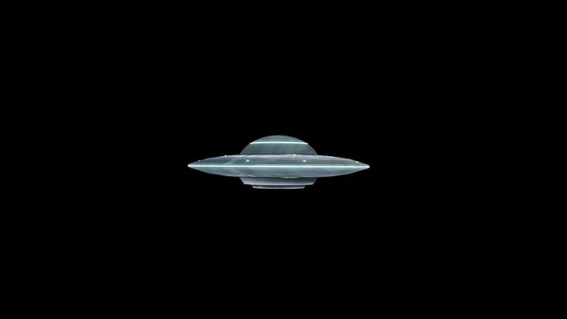 Flying saucer isolate on black screen. UFO. Alpha channel included. 4K animation