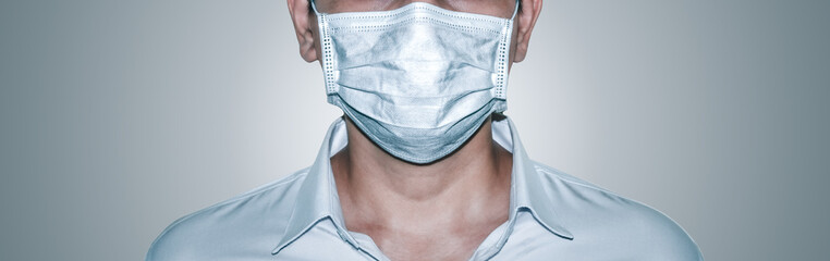 Doctor wearing protection mask against coronavirus, which are medical protective equipment, text...