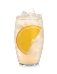 Water with ice cubes and orange isolated on white