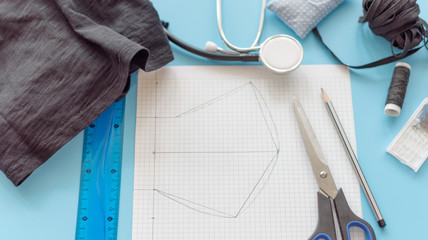 how to make a protective face mask at home from fabric, creating a markup pattern for sewing a mask, step-by-step instructions, step 1