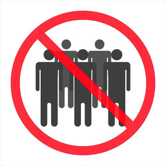 Social distancing - ban on gathering - prohibition of assembly symbols for two, three, four, five or more people. Isolated vector illustration on white background.