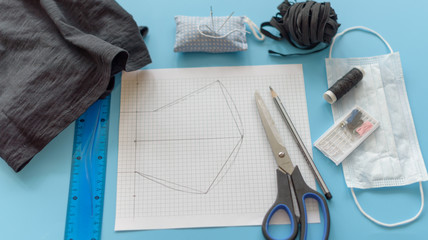 how to make a protective face mask at home from fabric, creating a markup pattern for sewing a...