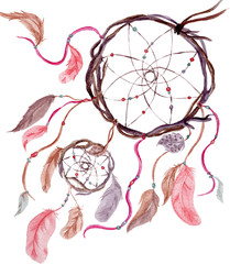 Watercolor illustration of dream Catcher, for wedding cards, romantic prints, fabrics, textiles and scrapbooking. - 335380877