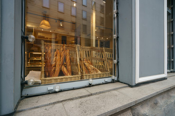 Photogrphy of a bakery shop window. 
