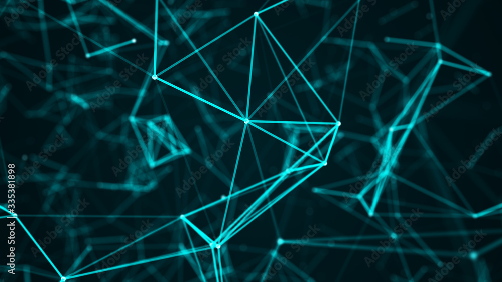 Poster digital plexus of glowing lines and dots. abstract background. 3d rendering. network or connection. 