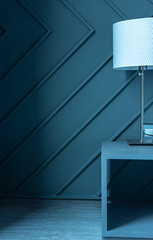 white table lamp with grey table and background , interior concept