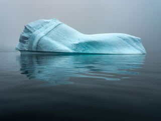 curved blue iceberg in full calm weather in Antarctica