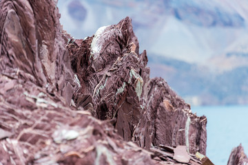 Colourful rocks in east Greenland close up. Rock texture.
