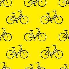 Obraz premium Black bike on yellow background. Seamless pattern. Vector illustration.