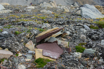 Colourful rocks in east Greenland close up. Rock texture.