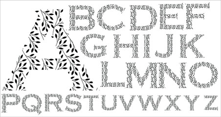 Capital letters of the Latin alphabet. Black and white patterns. Vector set of vintage decorative ornamental letters design elements for logo, emblem, initials, business sign, branding.