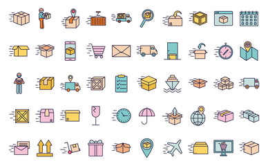 Fast delivery line and fill style icon set vector design