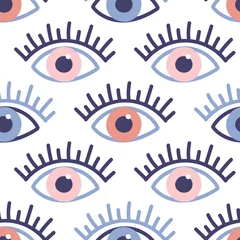 Foto op Aluminium Seamless pattern with evil eyes in hand drawn flat design, contemporary modern style © C Design Studio