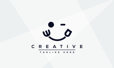 Winking Face Food logo vector icon. Fork and Spoon smile concept line art illustration.