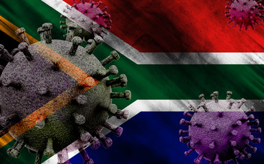 3D illustration, flag of South Africa with coronavirus COVID 19