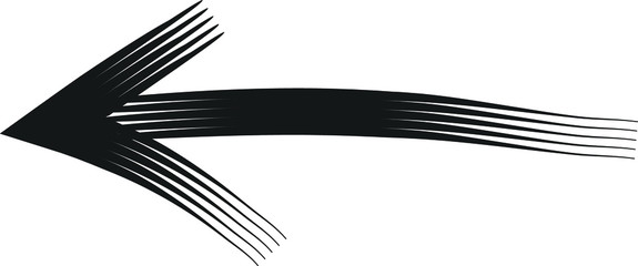Fototapeta premium Black painted brush stroke to left, backwards or reverse pointing sketched as vector symbol on white background.