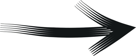 Fototapeta premium Black painted brush stroke forward, right or ahead pointing sketched as vector symbol on white background.
