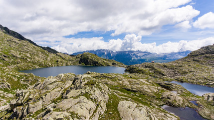 Fototapeta na wymiar Spectacular mountain landscape with glacier lakes in Italian Dolomites.