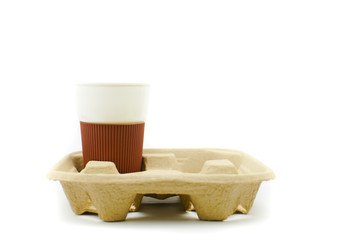 Recycled Paper Pulp Carrier For Coffee Cups On White Background