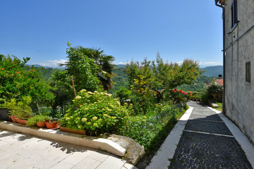 Scapoli, Italy, 06/02/2018. A narrow street between the houses of a village in the Molise region