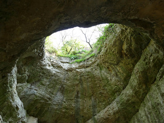 Inside cave Szelim. Cave interior in Western Hungary near Tatabanya.