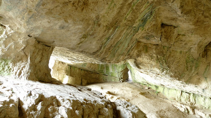 Inside cave Szelim. Cave interior in Western Hungary near Tatabanya.