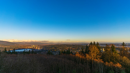 Rays of setting sun over Fraser Valley