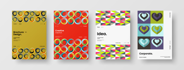 Obraz premium Company identity brochure template collection. Business presentation vector A4 vertical orientation front page mock up set. Corporate report cover abstract geometric illustration design layout bundle.